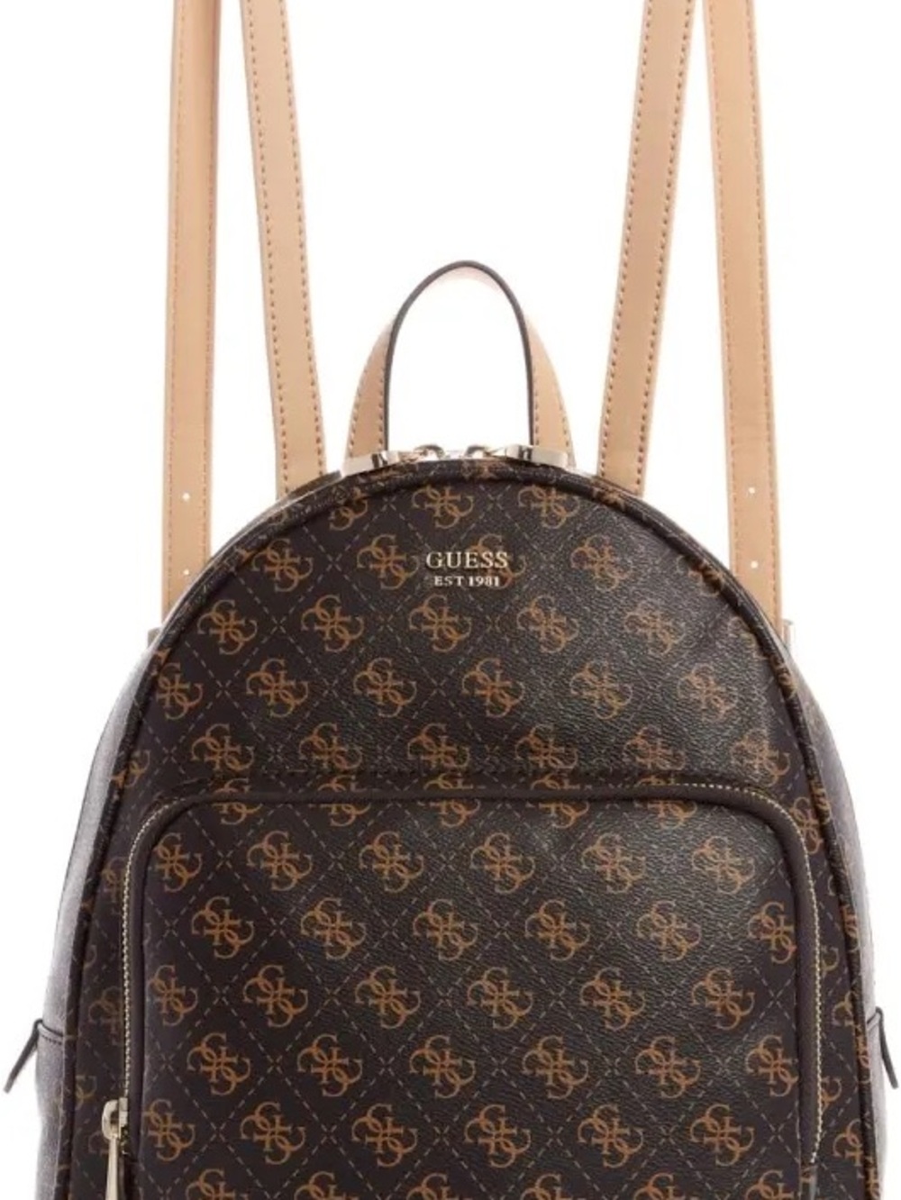 Guess Monogram Mini Backpack in Brown and Tan